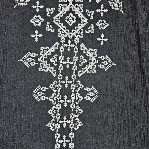 Dressbarn Embroidered Blouse Gauze Tunic 3/4 Sleeve Boho Lagenlook Crinkle Tie M - Picture 4 of 15